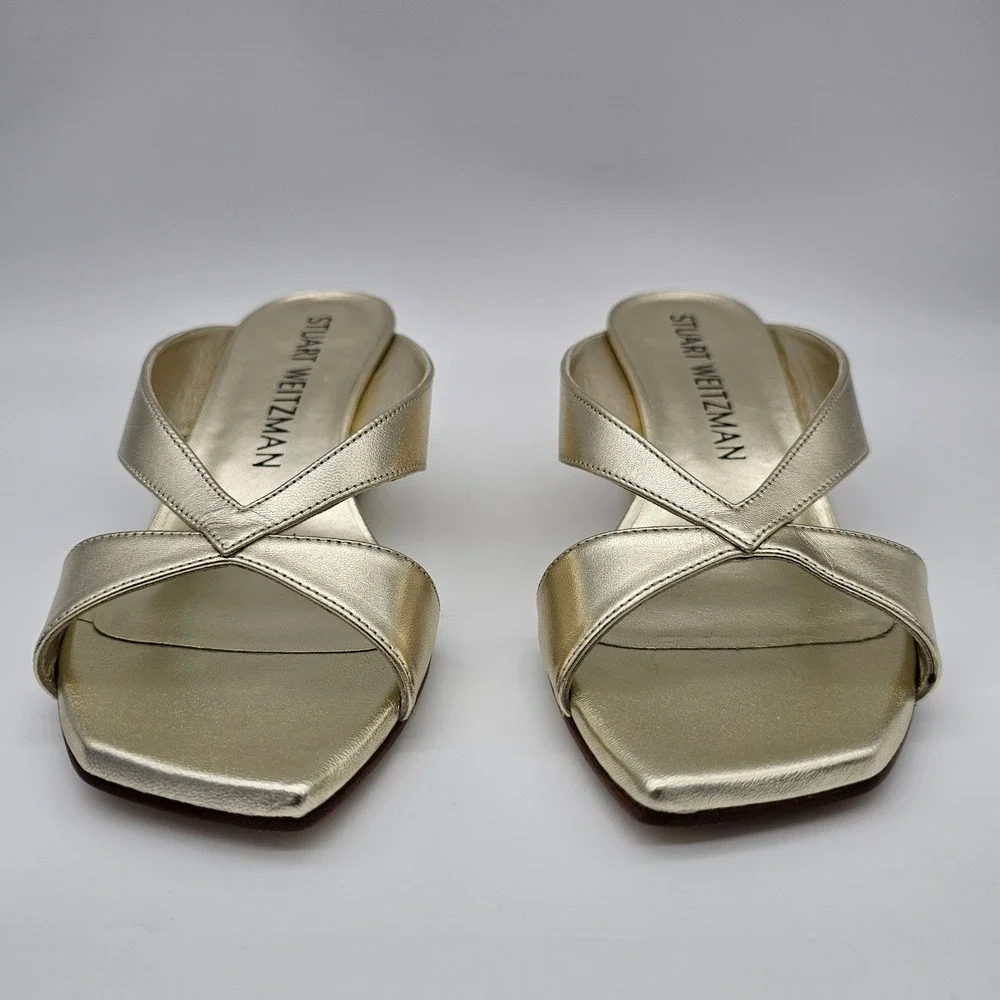Stuart Weitzman Womens Miami 50 Wedge Slide‎ Metallic Gold Sandal Platino 6B - Picture 4 of 9